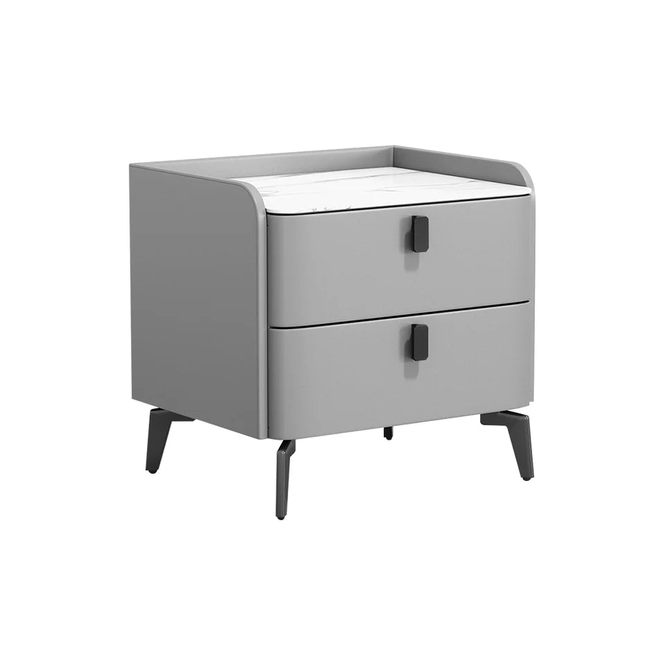 Gray Modern Luxury 2 Drawers Bedroom Nightstand Sintered Stone Bedside Table - 