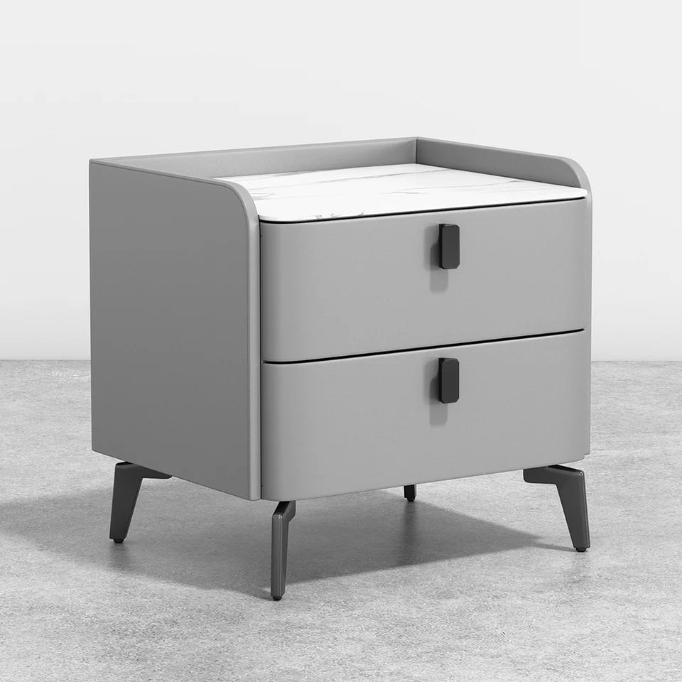 Gray Modern Luxury 2 Drawers Bedroom Nightstand Sintered Stone Bedside Table - 