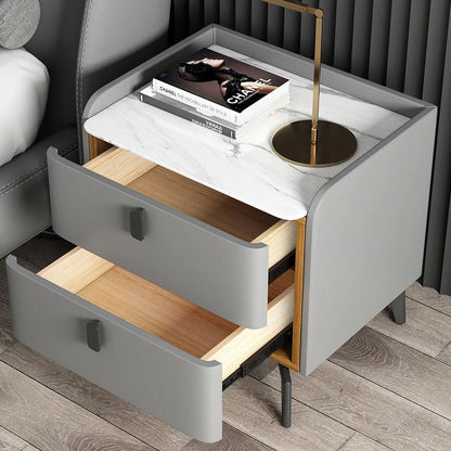 Gray Modern Luxury 2 Drawers Bedroom Nightstand Sintered Stone Bedside Table - 