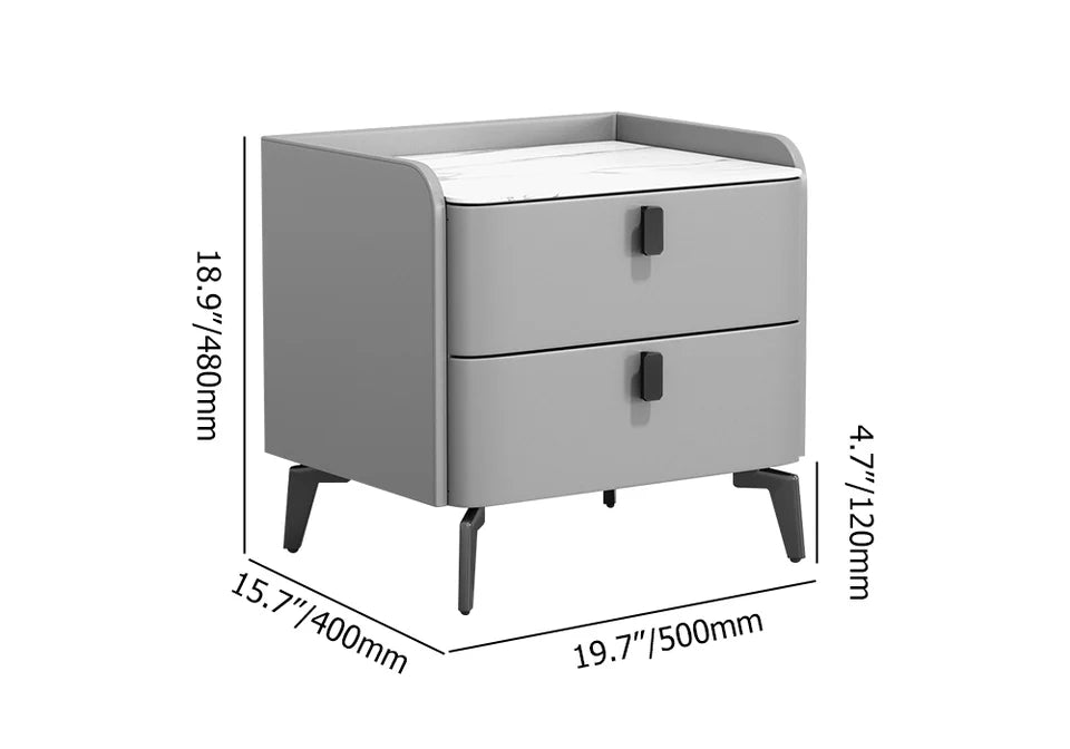 Gray Modern Luxury 2 Drawers Bedroom Nightstand Sintered Stone Bedside Table - 