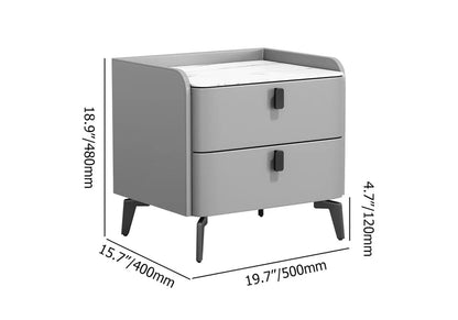 Gray Modern Luxury 2 Drawers Bedroom Nightstand Sintered Stone Bedside Table - 