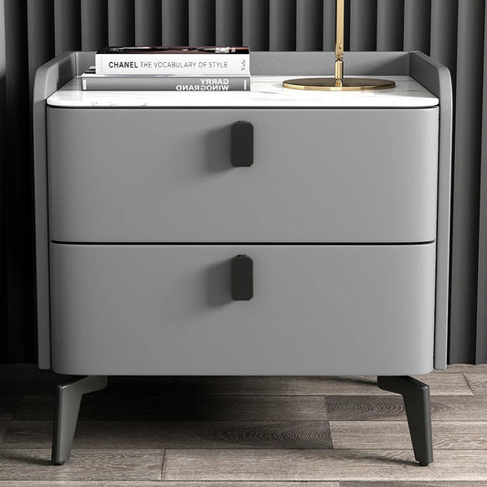Gray Modern Luxury 2 Drawers Bedroom Nightstand Sintered Stone Bedside Table - Homary