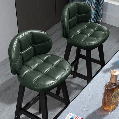 Green PU Leather Bar Height Rustic Bar Stools Set of 2 Tufted Curved Back - 