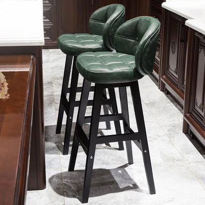 Green PU Leather Bar Height Rustic Bar Stools Set of 2 Tufted Curved Back - 