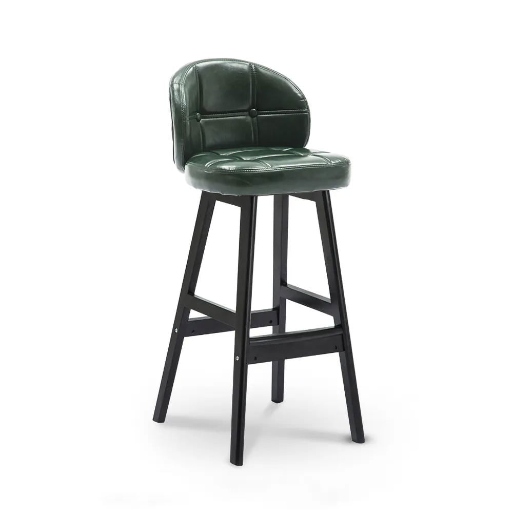 Green PU Leather Bar Height Rustic Bar Stools Set of 2 Tufted Curved Back - 
