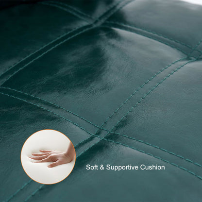 Green PU Leather Bar Height Rustic Bar Stools Set of 2 Tufted Curved Back - 