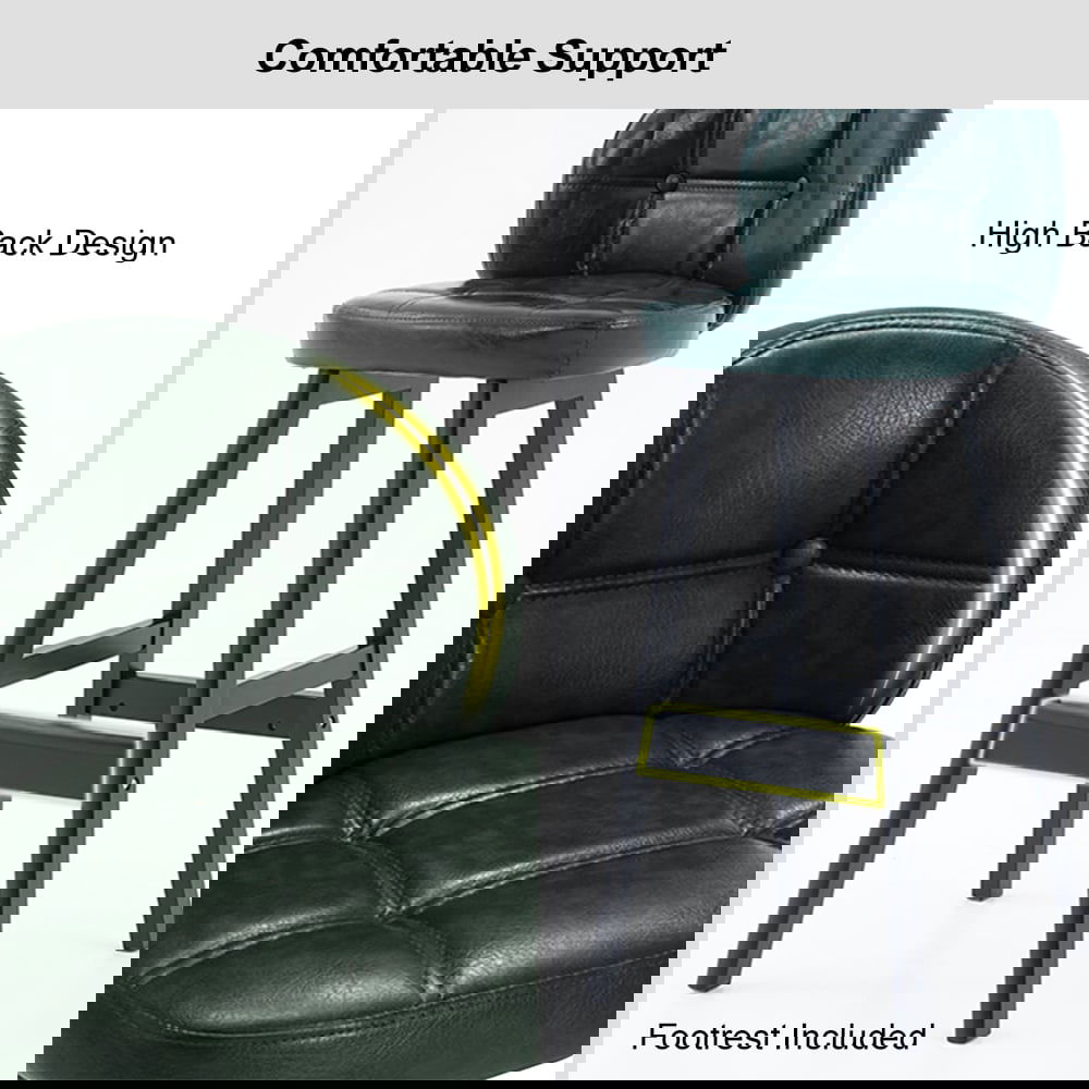 Green PU Leather Bar Height Rustic Bar Stools Set of 2 Tufted Curved Back - 