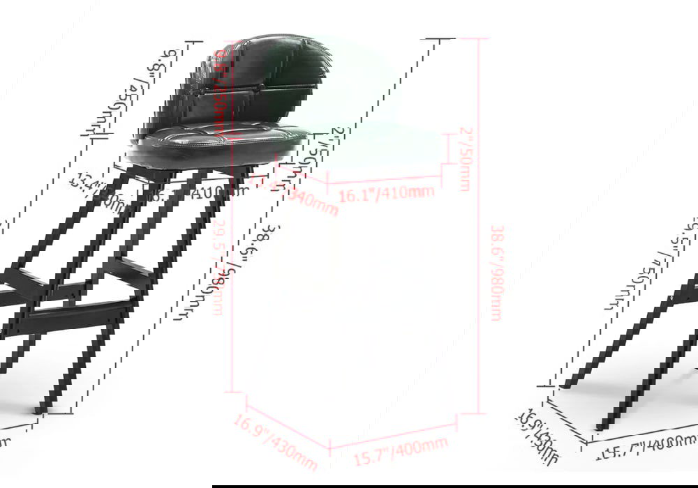 Green PU Leather Bar Height Rustic Bar Stools Set of 2 Tufted Curved Back - 