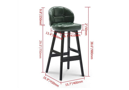 Green PU Leather Bar Height Rustic Bar Stools Set of 2 Tufted Curved Back - 
