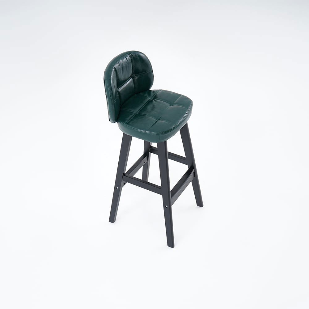 Green PU Leather Bar Height Rustic Bar Stools Set of 2 Tufted Curved Back - 