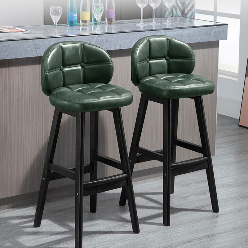 Green PU Leather Bar Height Rustic Bar Stools Set of 2 Tufted Curved Back - Homary