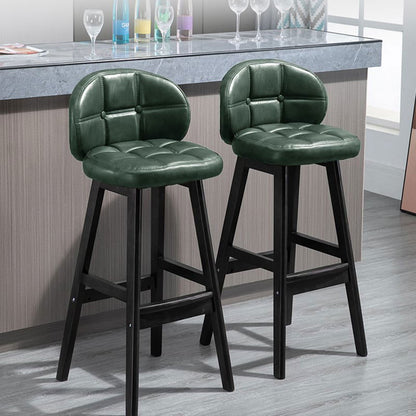 Green PU Leather Bar Height Rustic Bar Stools Set of 2 Tufted Curved Back - Homary
