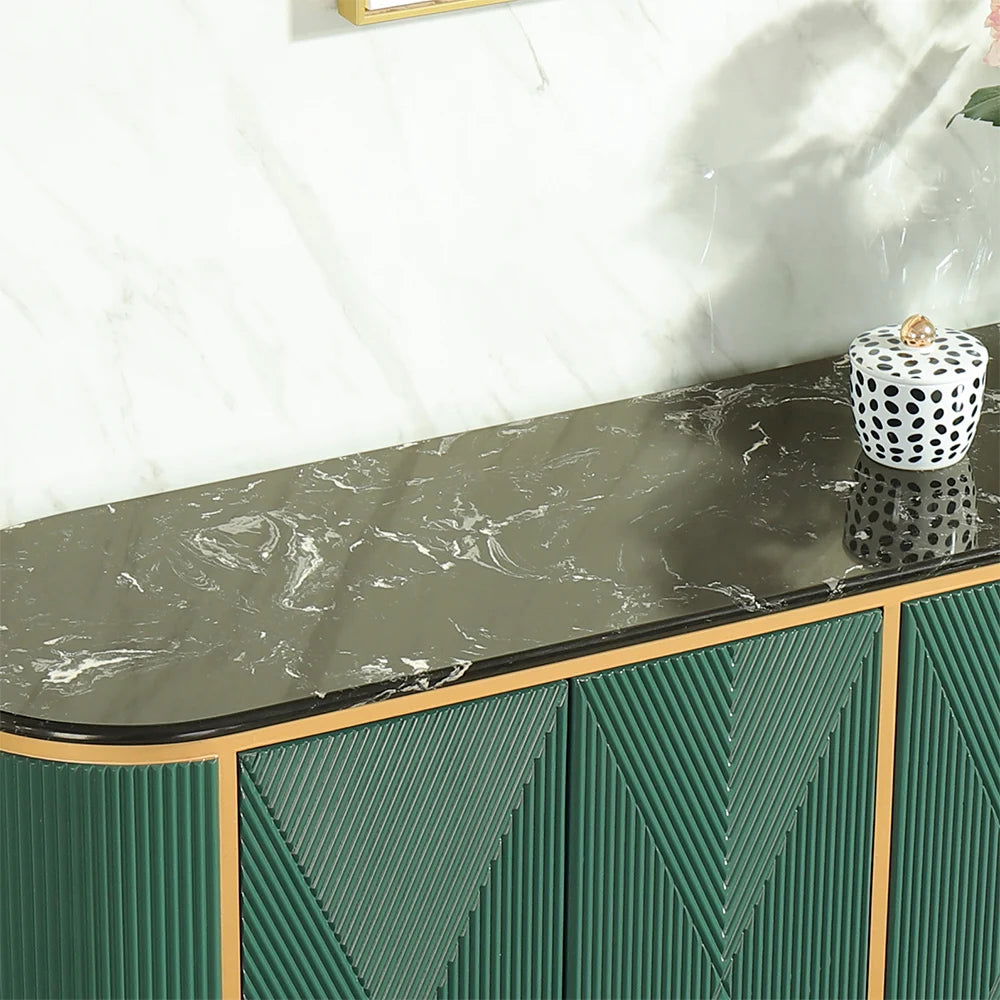 Green Sideboard Buffet Oval Faux Marble Top 1500mm Sideboard Cabinet 4 Doors & Shelves - 
