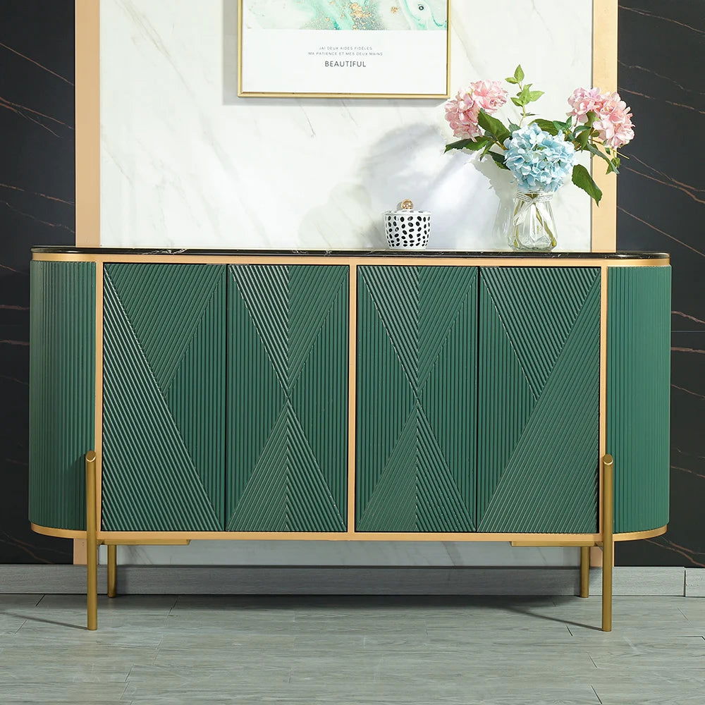 Green Sideboard Buffet Oval Faux Marble Top 1500mm Sideboard Cabinet 4 Doors & Shelves - Homary