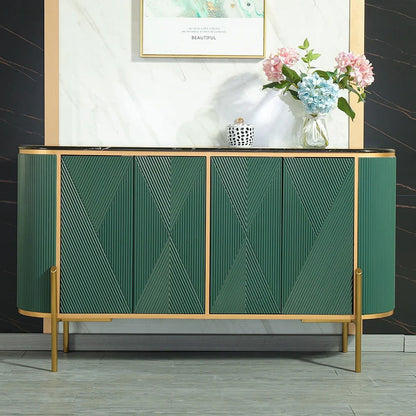 Green Sideboard Buffet Oval Faux Marble Top 1500mm Sideboard Cabinet 4 Doors & Shelves - Homary
