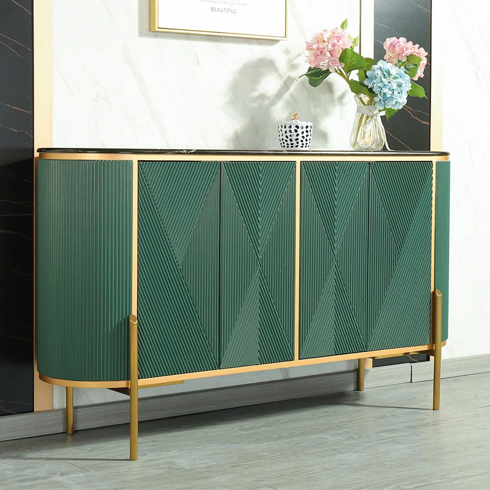 Green Sideboard Buffet Oval Faux Marble Top 1500mm Sideboard Cabinet 4 Doors & Shelves - Homary