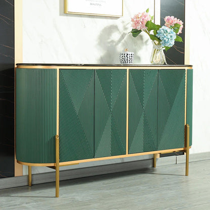 Green Sideboard Buffet Oval Faux Marble Top 1500mm Sideboard Cabinet 4 Doors & Shelves - Homary