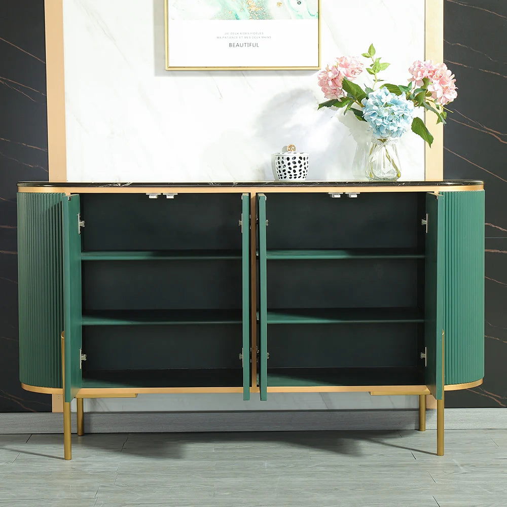 Green Sideboard Buffet Oval Faux Marble Top 1500mm Sideboard Cabinet 4 Doors & Shelves - Homary