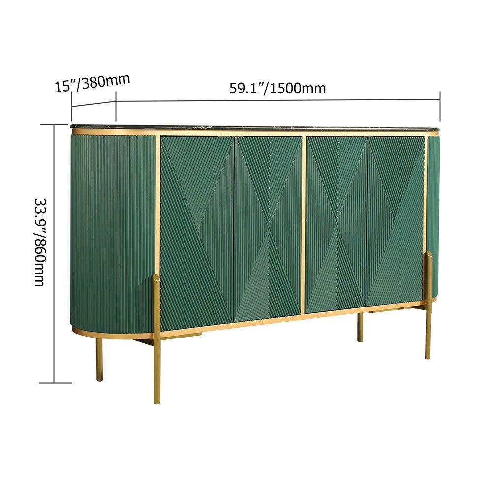 Green Sideboard Buffet Oval Faux Marble Top 1500mm Sideboard Cabinet 4 Doors & Shelves - Homary