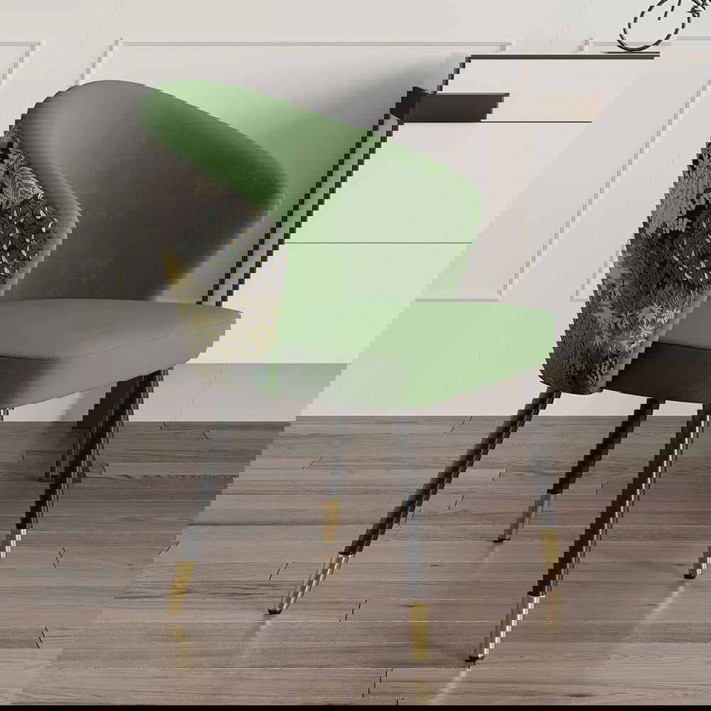 Green Upholstered Velvet Dining Chair Modern Arm Chair in Gold & Black - 