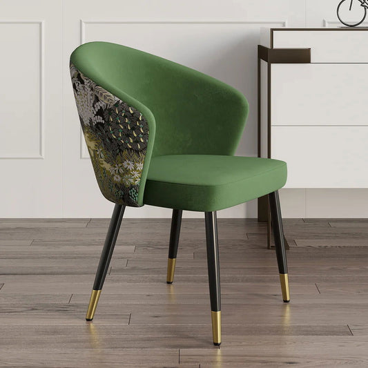 Green Upholstered Velvet Dining Chair Modern Arm Chair in Gold & Black - 
