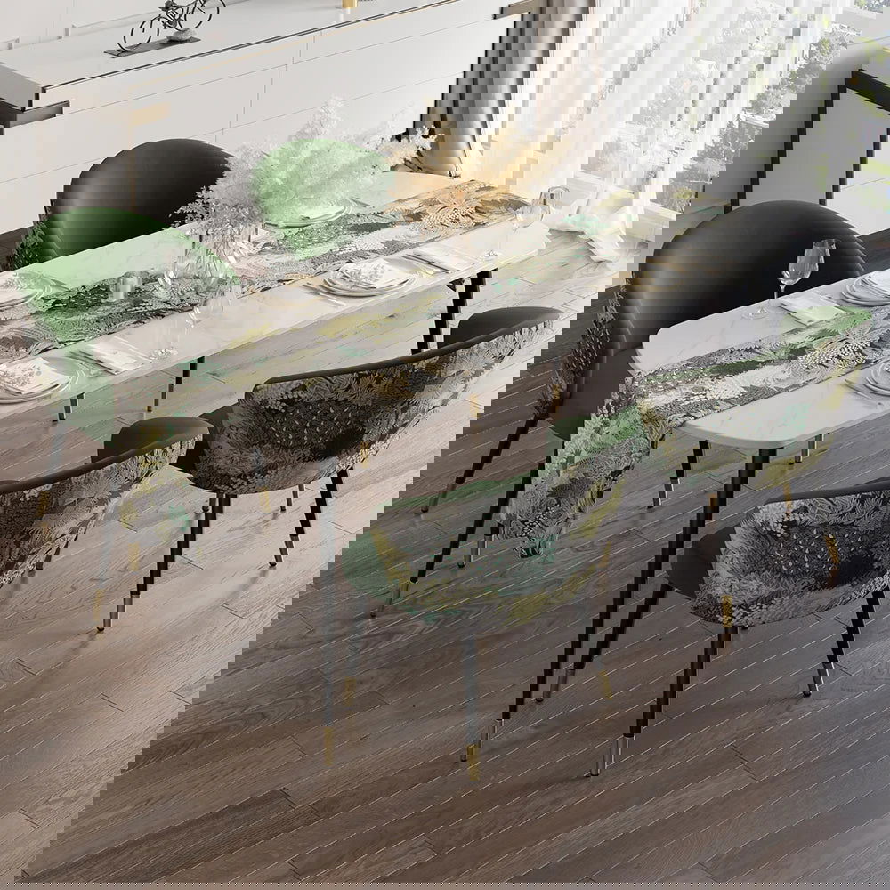 Green Upholstered Velvet Dining Chair Modern Arm Chair in Gold & Black - 