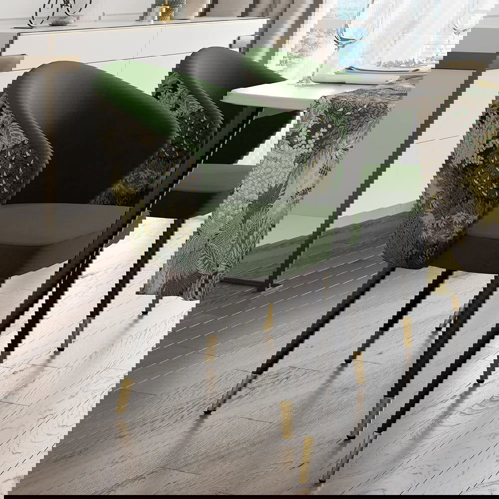 Green Upholstered Velvet Dining Chair Modern Arm Chair in Gold & Black - 