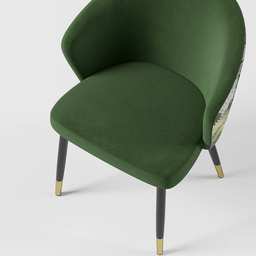 Green Upholstered Velvet Dining Chair Modern Arm Chair in Gold & Black - 