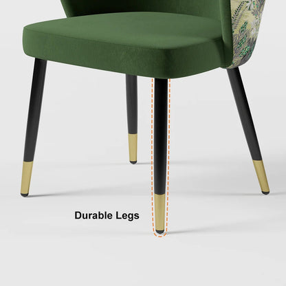 Green Upholstered Velvet Dining Chair Modern Arm Chair in Gold & Black - 