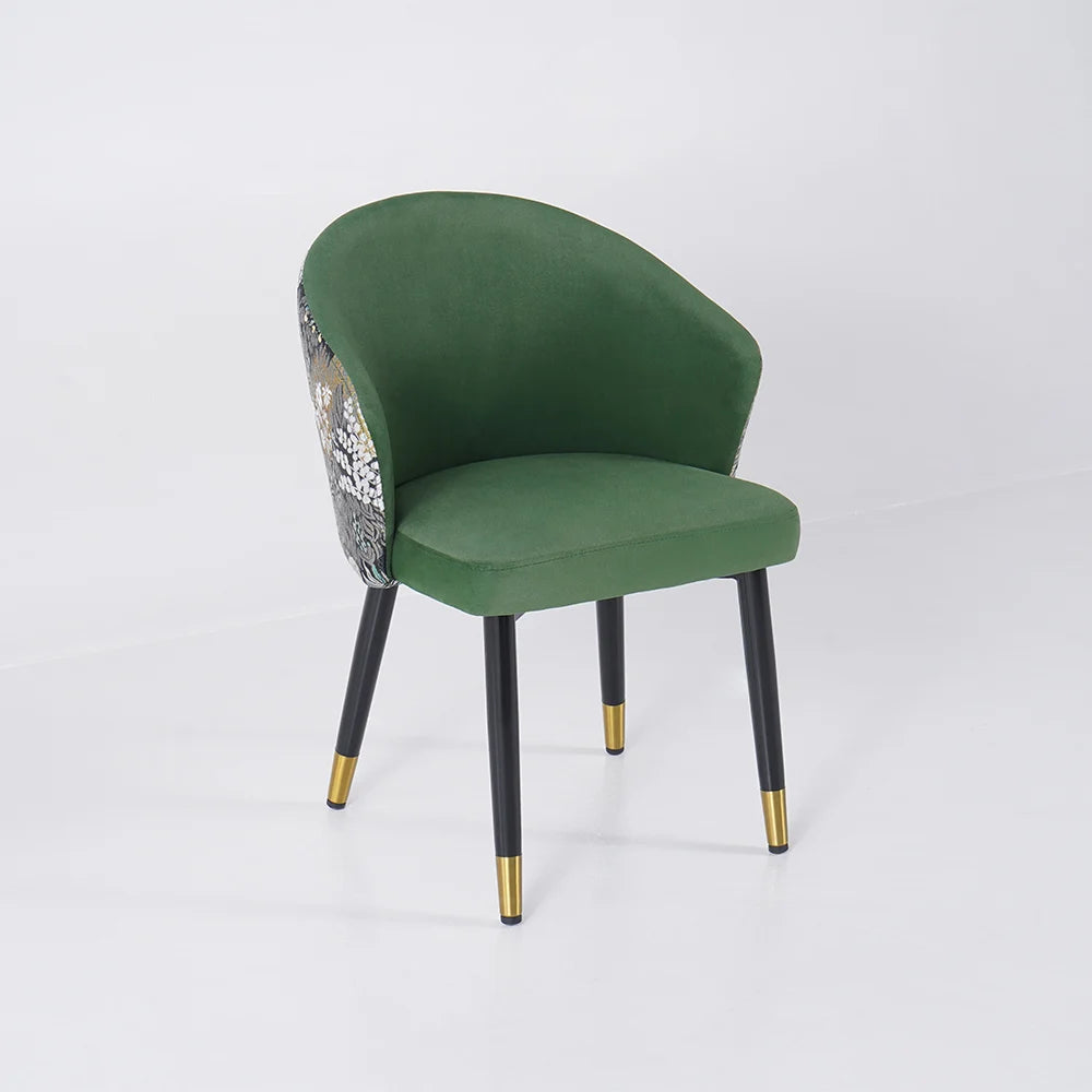 Green Upholstered Velvet Dining Chair Modern Arm Chair in Gold & Black - 