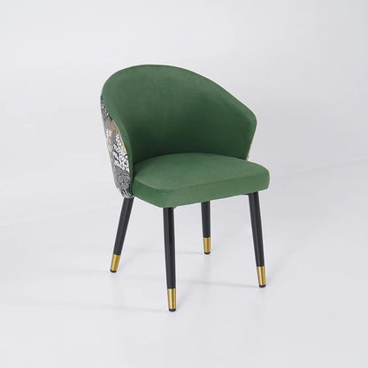 Green Upholstered Velvet Dining Chair Modern Arm Chair in Gold & Black - 