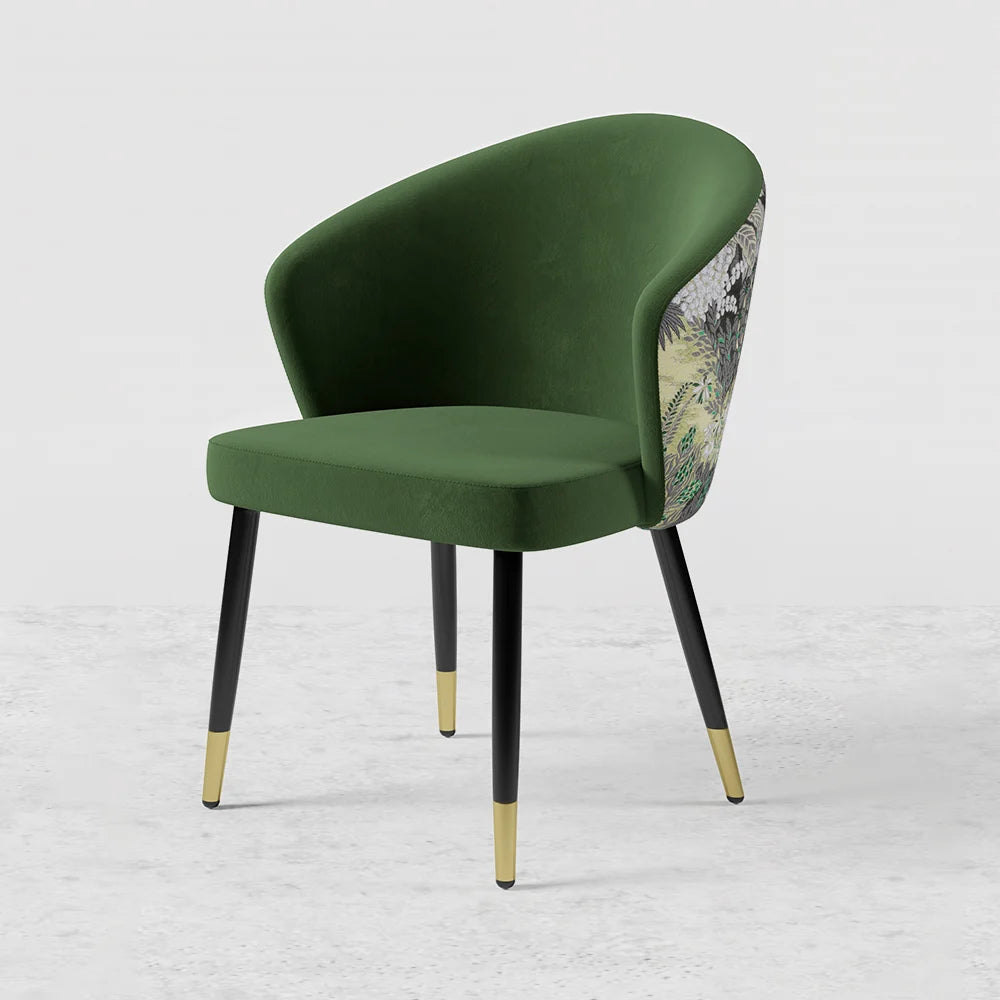 Green Upholstered Velvet Dining Chair Modern Arm Chair in Gold & Black - 