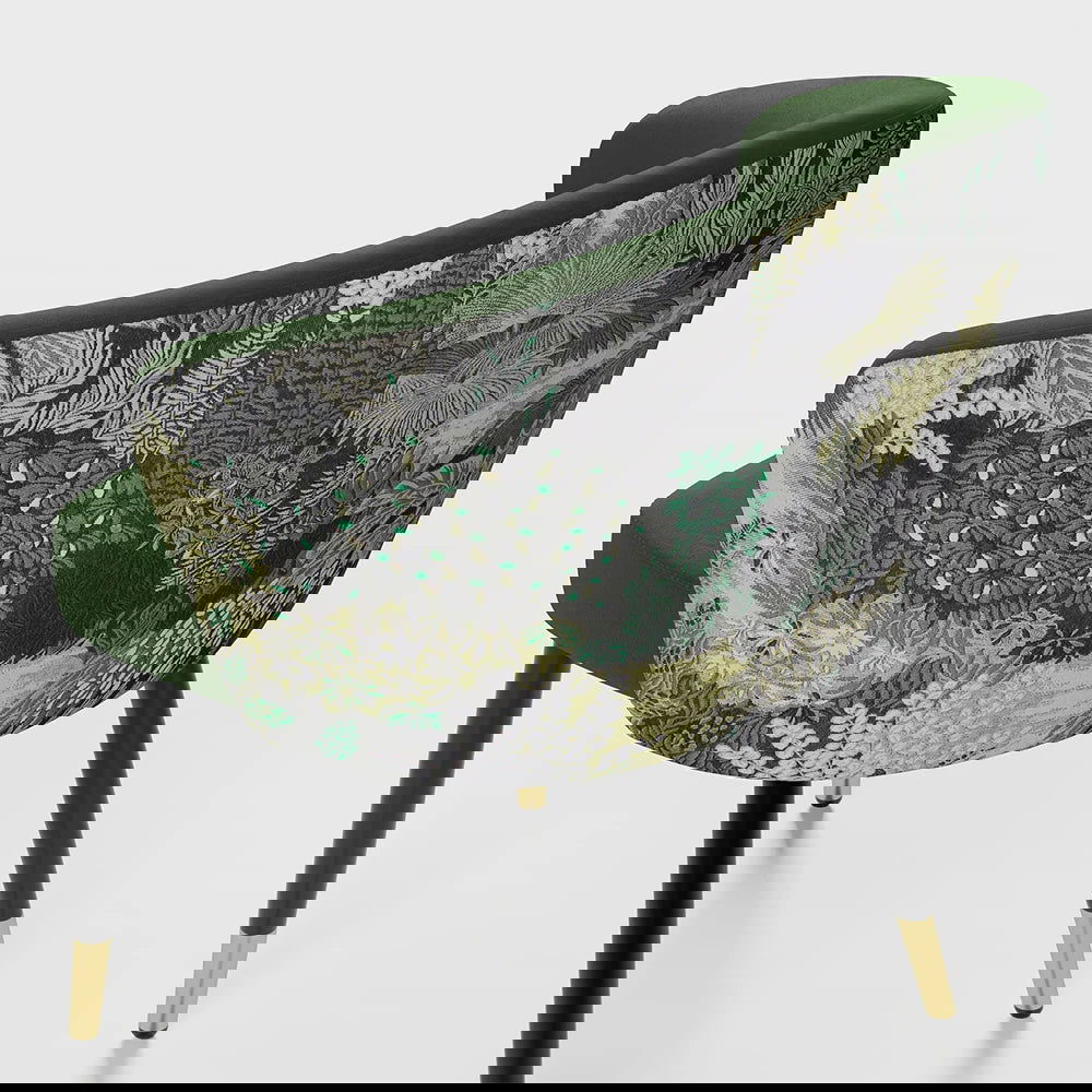 Green Upholstered Velvet Dining Chair Modern Arm Chair in Gold & Black - 