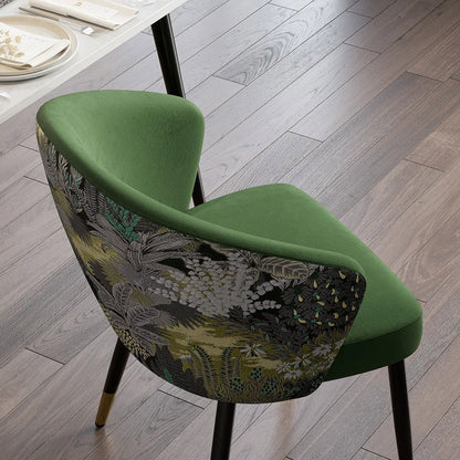 Green Upholstered Velvet Dining Chair Modern Arm Chair in Gold & Black - 