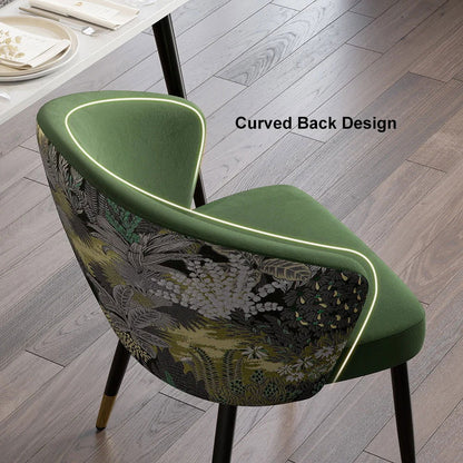 Green Upholstered Velvet Dining Chair Modern Arm Chair in Gold & Black - 