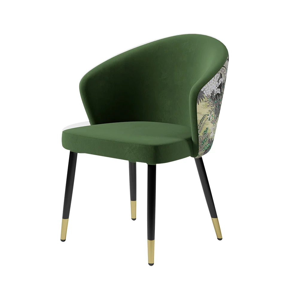 Green Upholstered Velvet Dining Chair Modern Arm Chair in Gold & Black - 