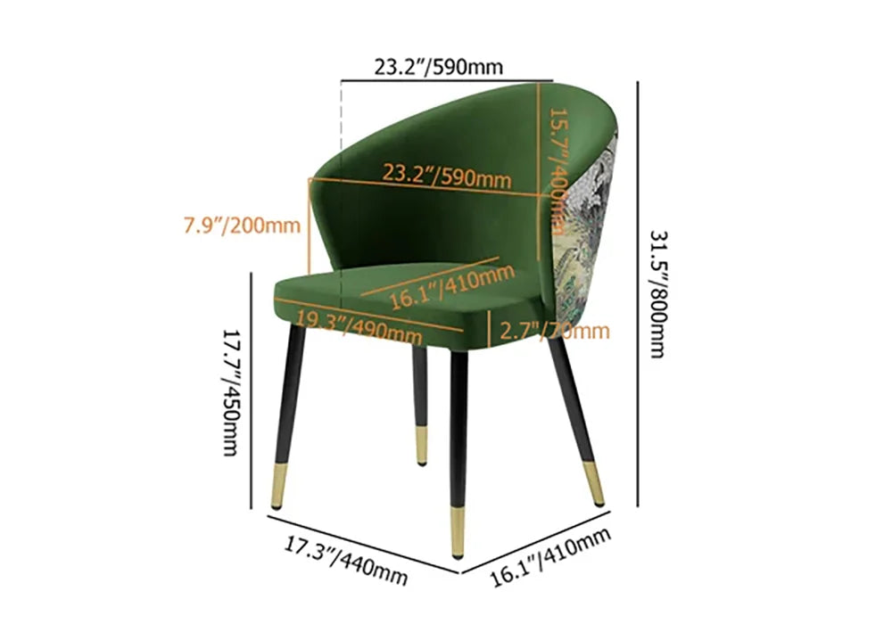 Green Upholstered Velvet Dining Chair Modern Arm Chair in Gold & Black - 