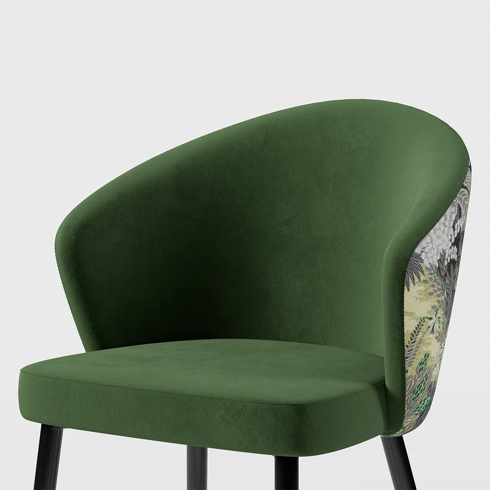 Green Upholstered Velvet Dining Chair Modern Arm Chair in Gold & Black - 