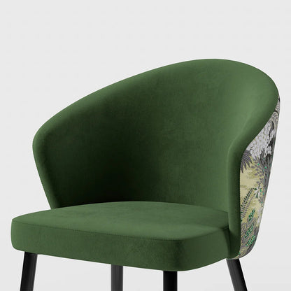 Green Upholstered Velvet Dining Chair Modern Arm Chair in Gold & Black - 