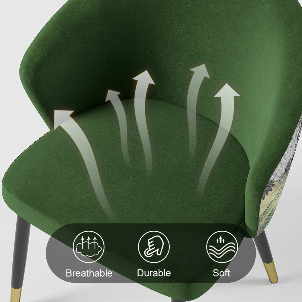 Green Upholstered Velvet Dining Chair Modern Arm Chair in Gold & Black - 