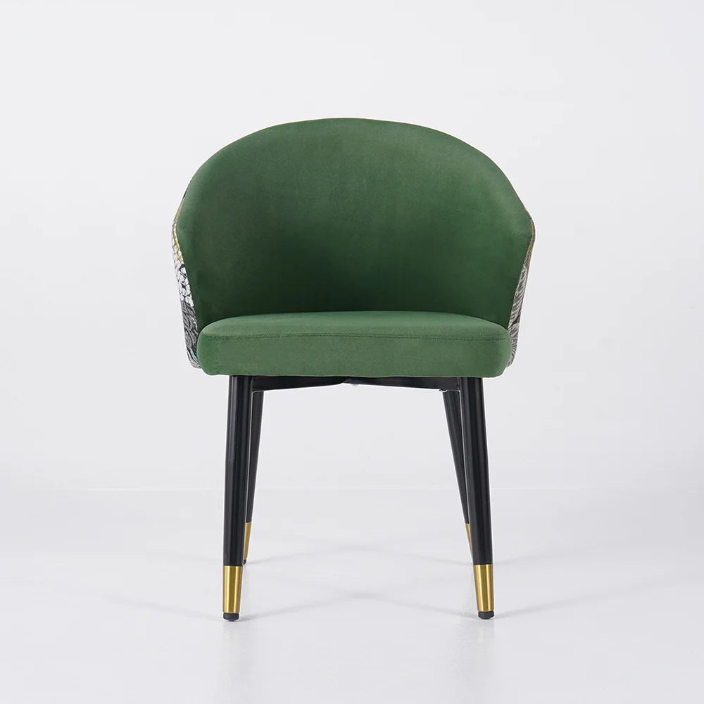 Green Upholstered Velvet Dining Chair Modern Arm Chair in Gold & Black - 