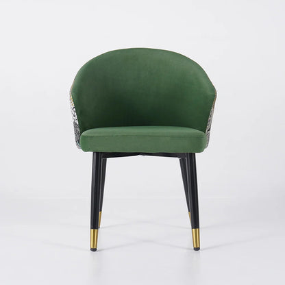 Green Upholstered Velvet Dining Chair Modern Arm Chair in Gold & Black - 
