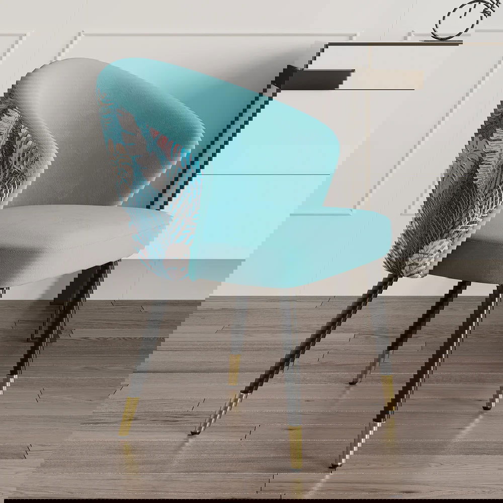 Greenish Blue Velvet Dining Chair Curved Back Modern Arm Chair Gold & Black - 