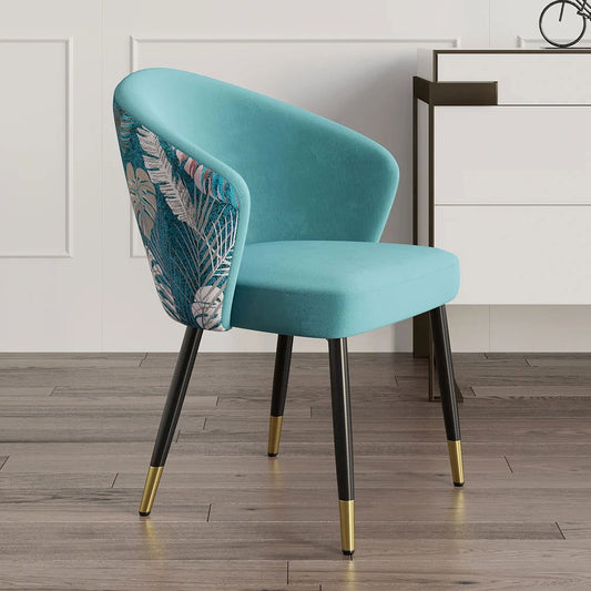 Greenish Blue Velvet Dining Chair Curved Back Modern Arm Chair Gold & Black - 