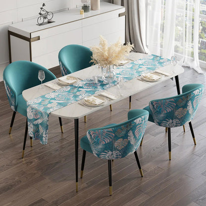 Greenish Blue Velvet Dining Chair Curved Back Modern Arm Chair Gold & Black - 