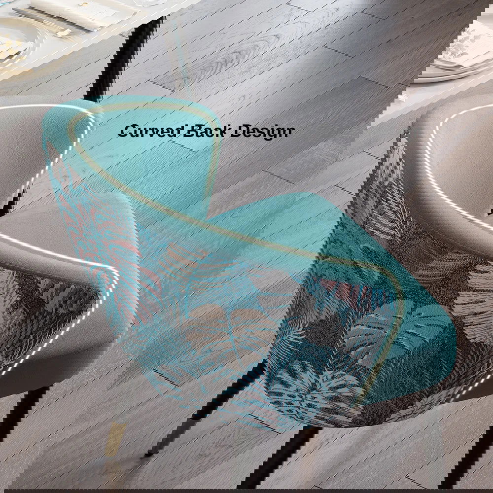 Greenish Blue Velvet Dining Chair Curved Back Modern Arm Chair Gold & Black - 