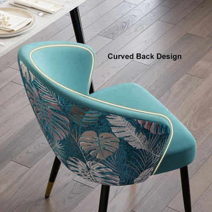 Greenish Blue Velvet Dining Chair Curved Back Modern Arm Chair Gold & Black - 