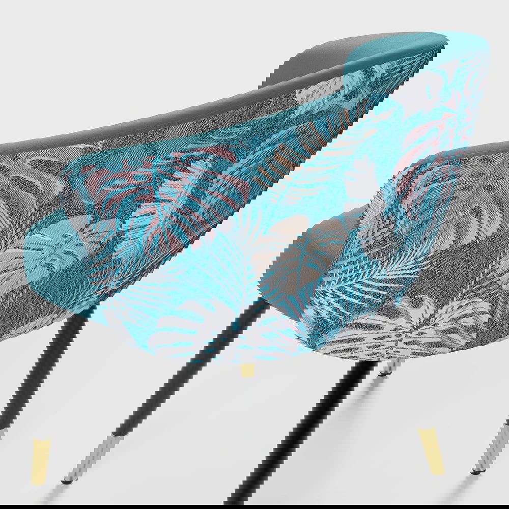 Greenish Blue Velvet Dining Chair Curved Back Modern Arm Chair Gold & Black - 