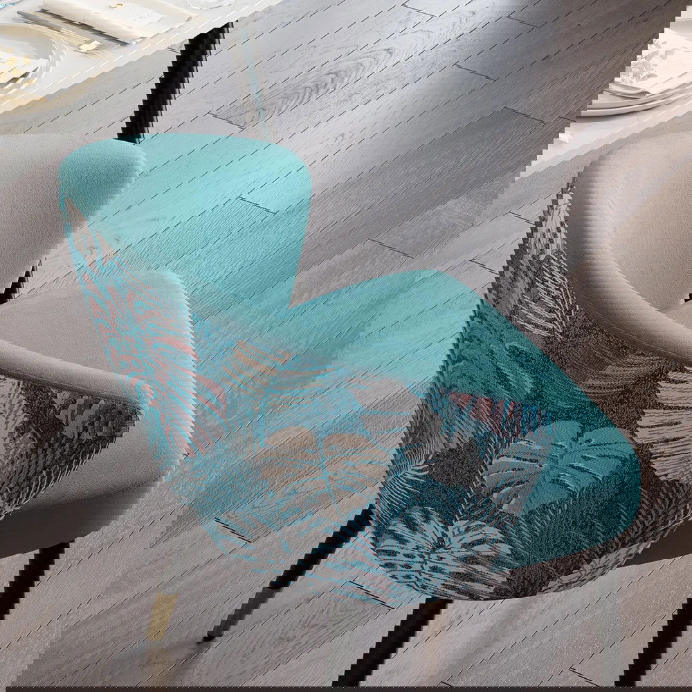 Greenish Blue Velvet Dining Chair Curved Back Modern Arm Chair Gold & Black - 