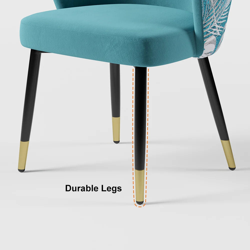 Greenish Blue Velvet Dining Chair Curved Back Modern Arm Chair Gold & Black - 